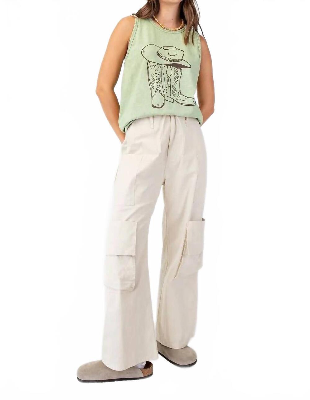 NEW EASEL poly linen cargo wide pants in beige